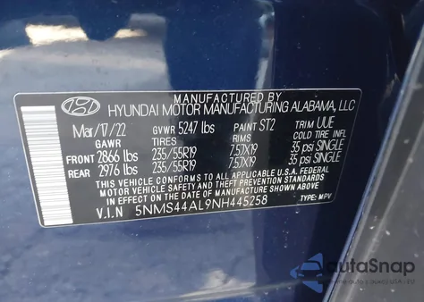 2022 Hyundai Santa Fe Limited из США, поврежденный, VIN 5NMS44AL9NH445258